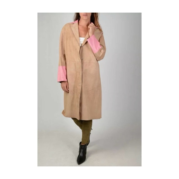 🆕 DROMe Lambskin Leather Trench in Camel/Pink — Made In Italy - Showroom sample - Picture 9 of 9